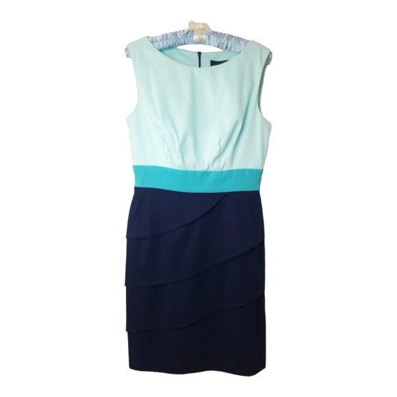 Connected Apparel Cassie Sleeveless Dress; Colorblock: Mint/Aqua/Navy; Size 6 - Picture 1 of 9